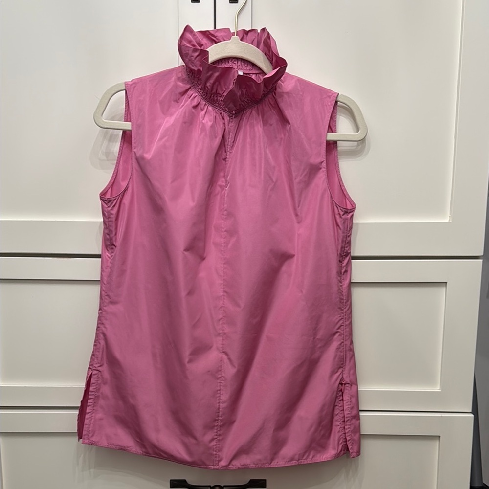 Ruffled Stand-Collar Sleeveless Tank Top - Pink